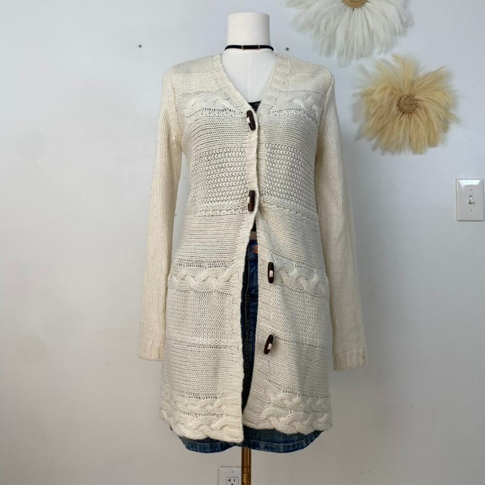 Ruff Hewn Womens Long Line Cable Knit Cardigan Sweater Size S Toggle Buttons Y2K